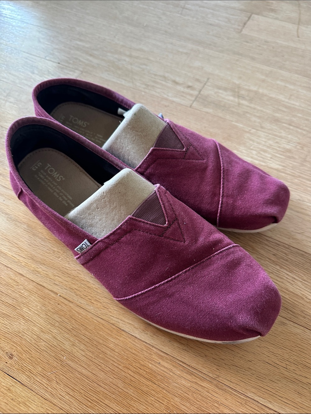 Toms Slip-On Canvas Shoes in Burgundy with Tan Elastic